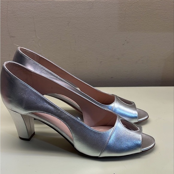 EMMA VIANI MADE IN ITALY LEATHER Silver High Heel Peep-Toe Pumps made in Italy - Picture 3 of 6